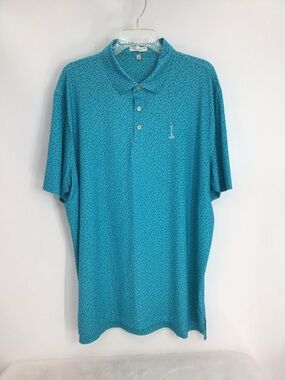 Peter Millar Men’s Summer Comfort Shark Print Golf Polo Shirt Blue Size XL